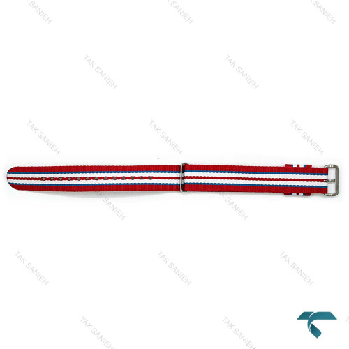 بند برزنتی دنیل ولینگتون مردانه قرمز سفید آبی سگک سیلور DW-Strap-8574-G بند برزنتی دنیل ولینگتون مردانه قرمز سفید آبی سگک سیلور DW-Strap-8574-G