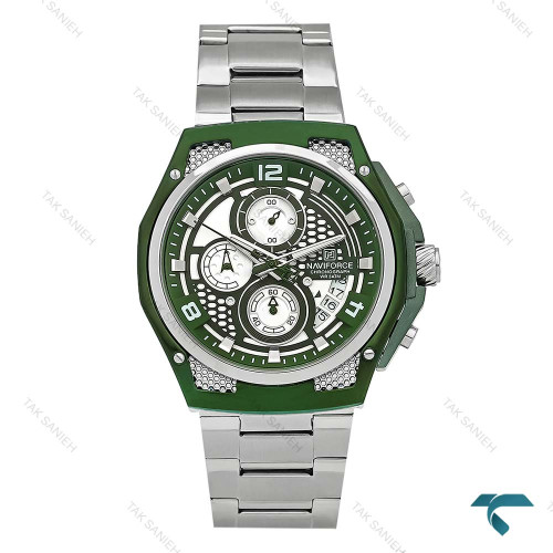 ساعت نیوی فورس NF805 مردانه سه موتوره نقره ای زه سبز NaviForce-8631-G