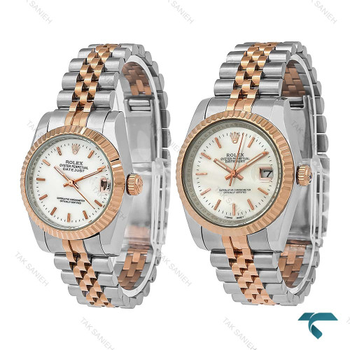 ست ساعت رولکس دورنگ رزگلد صفحه صدف Rolex-8645-S