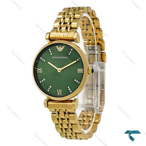 ساعت طلایی امپریو آرمانی زنانه صفحه سبز Armani-8365-L ساعت طلایی امپریو آرمانی زنانه صفحه سبز Armani-8365-L