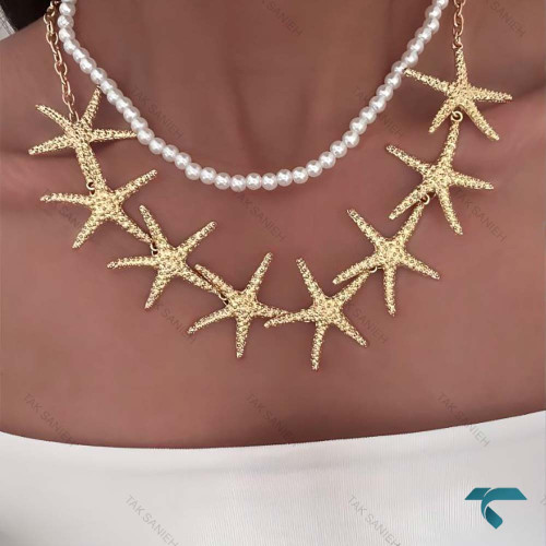 گردنبند جفت ستاره و مروارید GhardanBand-8536-L