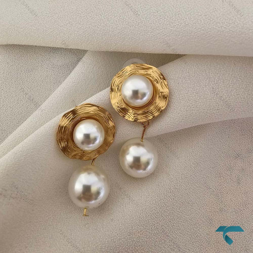 گوشواره مروارید و طلایی Ghoshvareh-8554-L