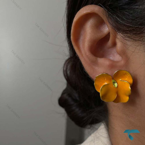گوشواره طرح گل سه پر رنگبندی Ghoshvareh-8563-L