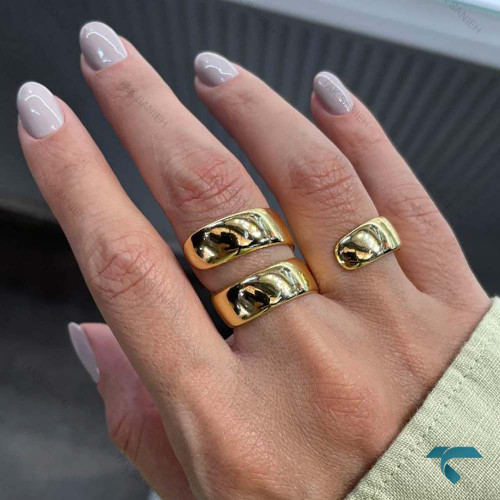 انگشتر طرح موج سه حلقه طلایی و نقره ایی Ring-8661-L
