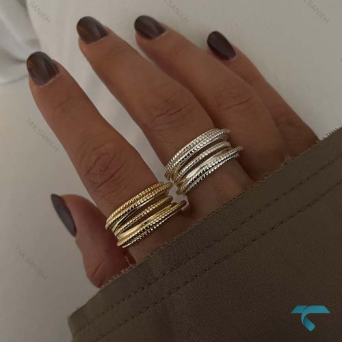 انگشتر شیاردار طلایی و نقره ایی Ring-8658-L