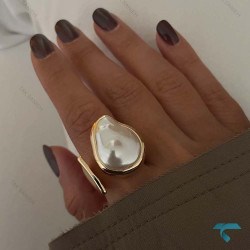 انگشتر نگین صدفی طلایی و نقره ایی Ring-8662-L