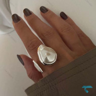 انگشتر نگین صدفی طلایی و نقره ایی Ring-8662-L