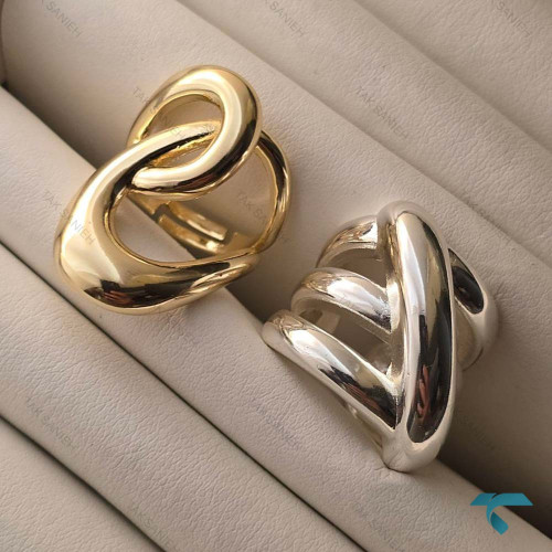 انگشتر نقره ایی و طلایی Ring-8673-L