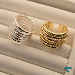 انگشتر شیار دار پهن طلایی و نقره ایی Ring-8681-L