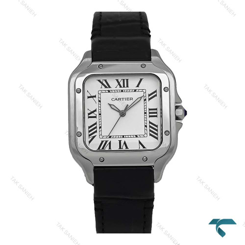 ساعت کارتیه Santos De Cartier زنانه نقره ای بند چرم مشکی Cartier-7304-L ساعت کارتیه Santos De Cartier زنانه نقره ای بند چرم مشکی Cartier-7304-L