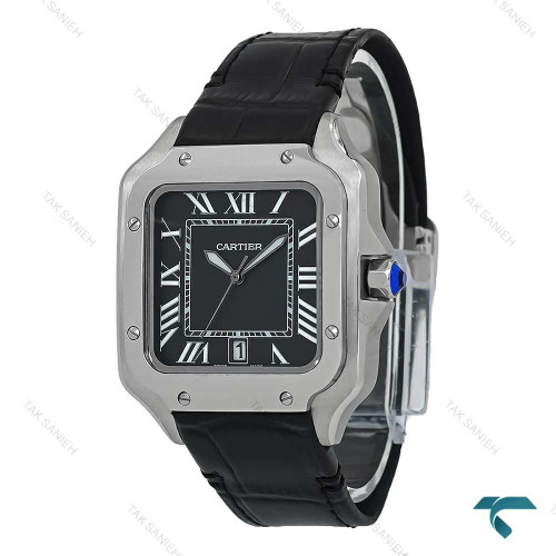 ساعت کارتیر Santos De Cartier مردانه سیلور مشکی بند چرم Cartier-7306-G ساعت کارتیر Santos De Cartier مردانه سیلور مشکی بند چرم Cartier-7306-G