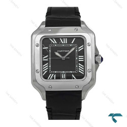 ساعت کارتیر Santos De Cartier مردانه سیلور مشکی بند چرم Cartier-7306-G ساعت کارتیر Santos De Cartier مردانه سیلور مشکی بند چرم Cartier-7306-G