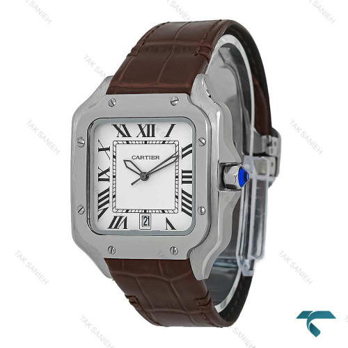 ساعت کارتیه Santos De Cartier مردانه نقره ای بند چرم قهوه ای Cartier-7309-G ساعت کارتیه Santos De Cartier مردانه نقره ای بند چرم قهوه ای Cartier-7309-G