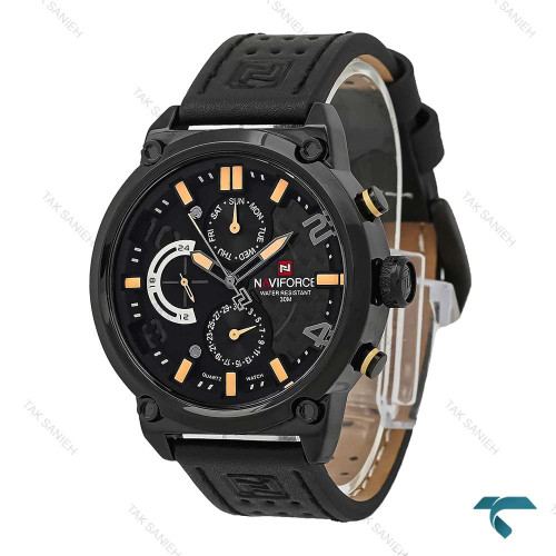 ساعت مردانه نیوی فورس NF9068 مشکی بندچرم ایندکس کرمی NaviForce-7334-G