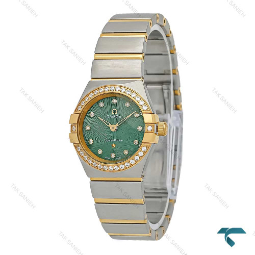 ساعت زنانه امگا کانسلیشن دورنگ طلایی دورنگین صفحه سبز Omega-7344-L