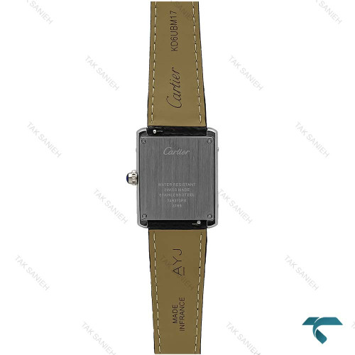 ساعت زنانه کارتیه تانک سیلور دورنگین بند چرم مشکی Cartier-7424-L