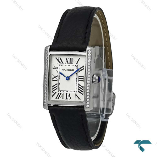 ساعت زنانه کارتیه تانک سیلور دورنگین بند چرم مشکی Cartier-7424-L ساعت زنانه کارتیه تانک سیلور دورنگین بند چرم مشکی Cartier-7424-L