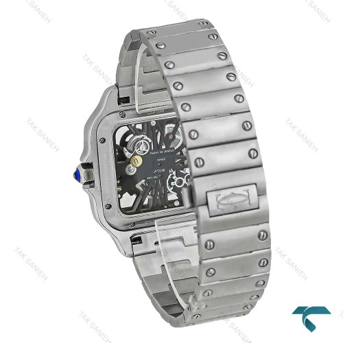 ساعت کارتیر سانتوس د کارتیر مردانه نقره ای صفحه اسکلتون مشکی Cartier-7426-G