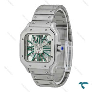 ساعت کارتیه Santos De Cartier مردانه نقره ای اسکلتون سبز Cartier-7427-G