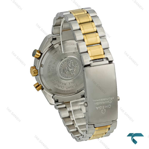 ساعت مردانه امگا اسپیدمستر دورنگ طلایی صفحه مشکی Omega-7479-G