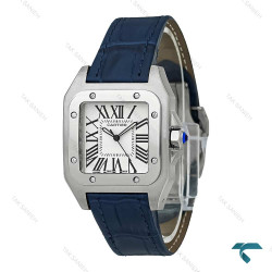 ساعت کارتیه سانتوس 100 زنانه بند چرم سرمه ای Cartier-7522-L
