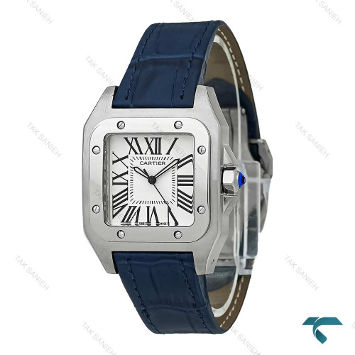 ساعت کارتیه سانتوس 100 زنانه بند چرم سرمه ای Cartier-7522-L ساعت کارتیه سانتوس 100 زنانه بند چرم سرمه ای Cartier-7522-L