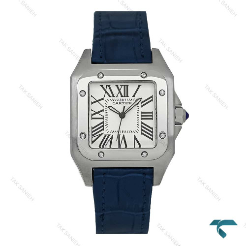 ساعت کارتیه سانتوس 100 زنانه بند چرم سرمه ای Cartier-7522-L ساعت کارتیه سانتوس 100 زنانه بند چرم سرمه ای Cartier-7522-L