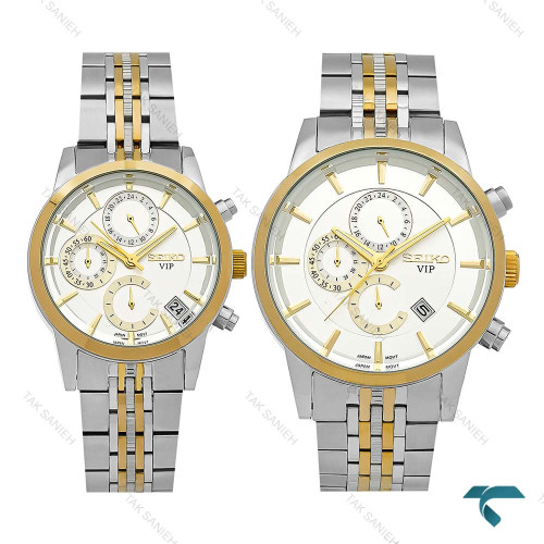 ساعت مچی ست سیکو سه موتوره دورنگ طلایی Seiko-8737-S