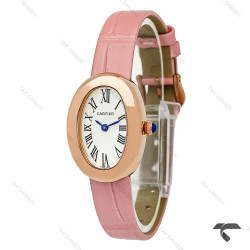 ساعت کارتیه Baignoire زنانه رزگلد بند چرم صورتی Cartier-9843-L