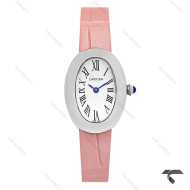 ساعت کارتیه Baignoire زنانه سیلور بند چرم صورتی Cartier-9844-L