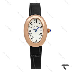 ساعت کارتیر Baignoire زنانه رزگلد بند چرم مشکی Cartier-9847-L