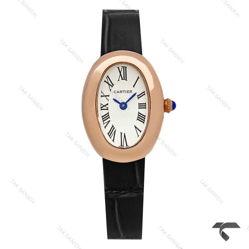 ساعت کارتیر Baignoire زنانه رزگلد بند چرم مشکی Cartier-9847-L