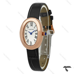 ساعت کارتیر Baignoire زنانه رزگلد بند چرم مشکی Cartier-9847-L