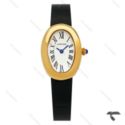 ساعت کارتیه Baignoire زنانه طلایی بند چرم مشکی Cartier-9849-L