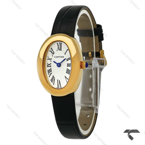 ساعت بند چرم مشکی کارتیه Baignoire زنانه قاب طلایی Cartier-9849-L