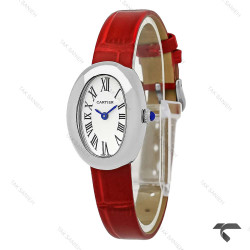 ساعت زنانه کارتیر Baignoire سیلور بند چرم قرمز Cartier-9851-L