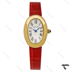 ساعت کارتیه زنانه Baignoire طلایی بند چرم قرمز Cartier-9852-L