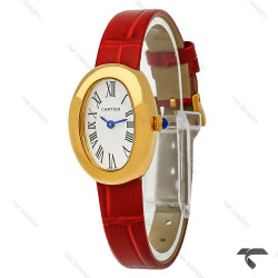 ساعت کارتیه زنانه Baignoire طلایی بند چرم قرمز Cartier-9852-L