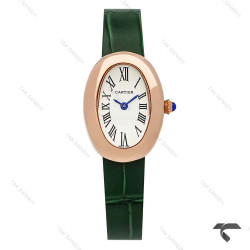 ساعت کارتیر Baignoire زنانه رزگلد بند چرم سبز Cartier-9853-L