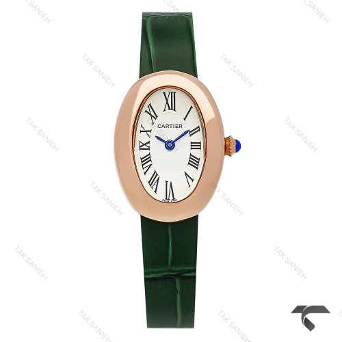 کارتیه Baignoire زنانه رزگلد بند چرم سبز Cartier-9853-L