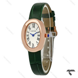 ساعت کارتیر Baignoire زنانه رزگلد بند چرم سبز Cartier-9853-L