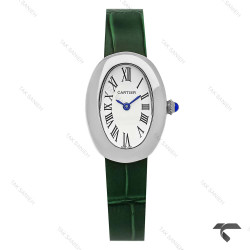 ساعت مچی کارتیه Baignoire زنانه سیلور بند چرم سبز Cartier-9854-L