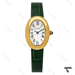 ساعت کارتیه Baignoire زنانه طلایی بند چرم سبز Cartier-9855-L