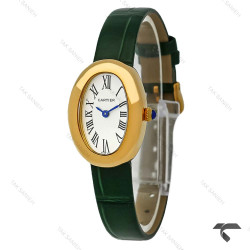 ساعت کارتیه Baignoire زنانه طلایی بند چرم سبز Cartier-9855-L