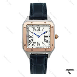 ساعت کارتیر سانتوس دومونت زنانه دورنگ رزگلد بند سرمه ای متوسط Cartier-10612-G