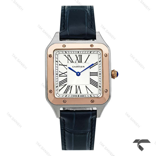 ساعت کارتیه سانتوس دومونت دورنگ رزگلد بند سرمه ای Cartier-10612-G