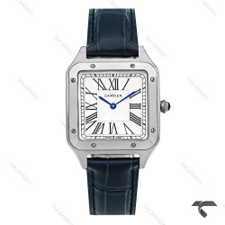 ساعت کارتیر سانتوس دومونت زنانه سیلور بند سرمه ای متوسط Cartier-10615-G