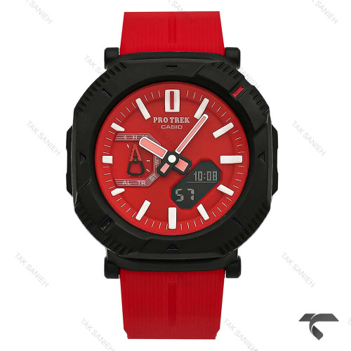 ساعت کاسیو پروترک قرمز مردانه قاب مشکی بند رابر Protrek-10161-G ساعت کاسیو پروترک قرمز مردانه قاب مشکی بند رابر Protrek-10161-G