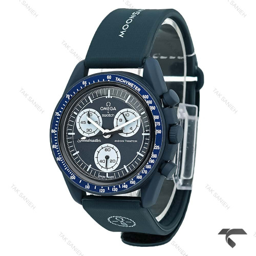 ساعت امگا سواچ مون واچ سرمه ای بند رابر Swatch-10197-U