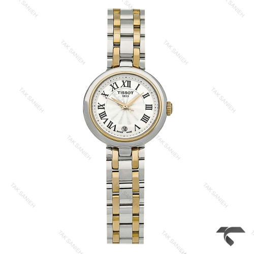 ساعت زنانه تیسوت 1853 دورنگ طلایی ایندکس یونانی تقویم دار Tissot-10203-L